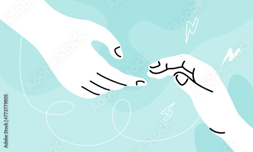 Hand holding a hand in mental health concept, flat vector illustration.
