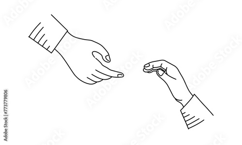 Hand holding a hand in mental health concept, line drawing vector.