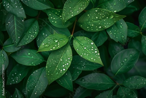 Green leaves background with water drops, Natural green background with copy space
