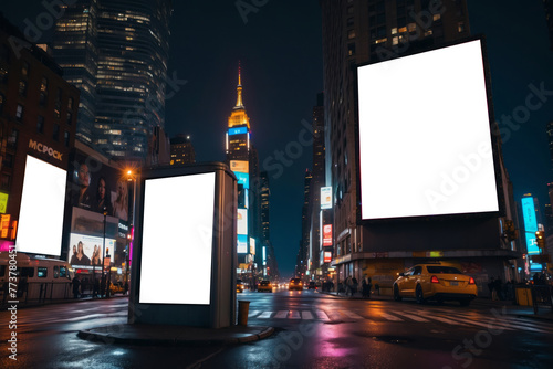 standing blank billboard at night city, new york times square blank billboard mock up