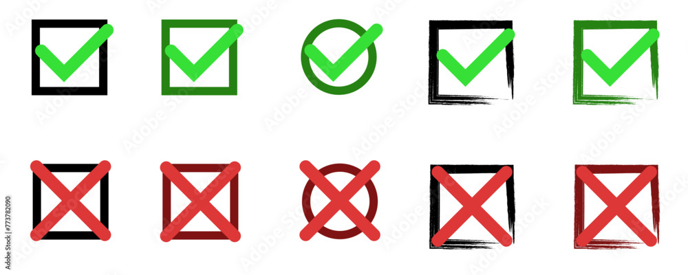 Checkmarks and X icons in various square and round frames.
Vector icons check mark and cross Checkmarks and X icons in various square and round frames.
Vector icons check mark and cross