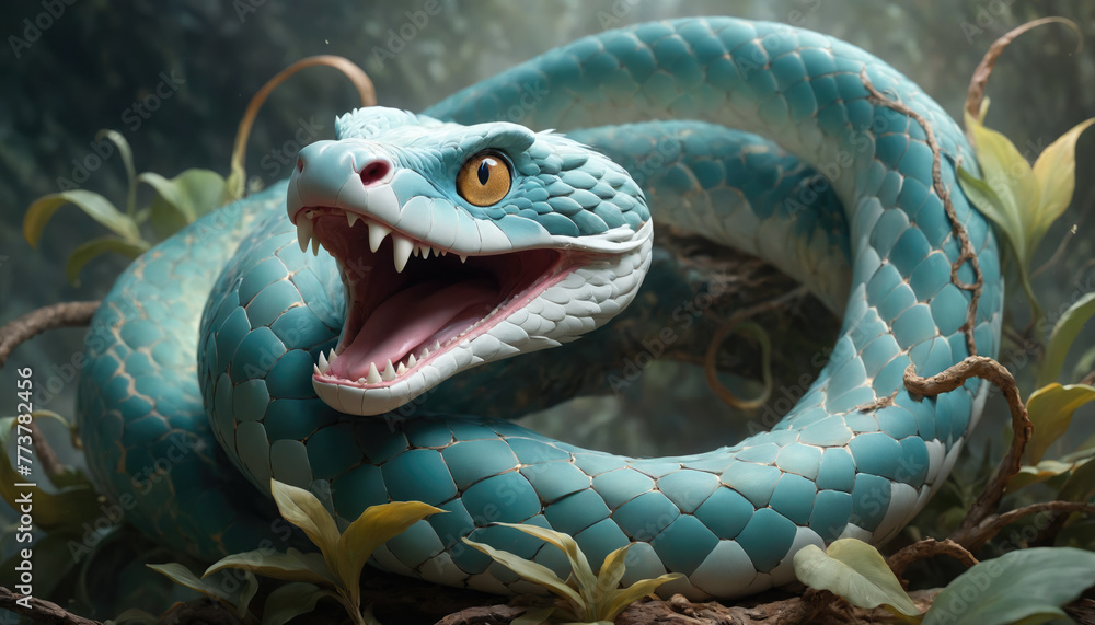 Fantasy Illustration of a wild snake. Digital art style wallpaper background. Fantasy Illustration of a wild snake. Digital art style wallpaper background.