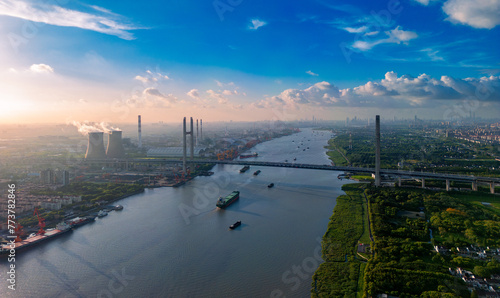 Photography Aerial Photography of Scenery of Minpu Bridge in Shanghai, China