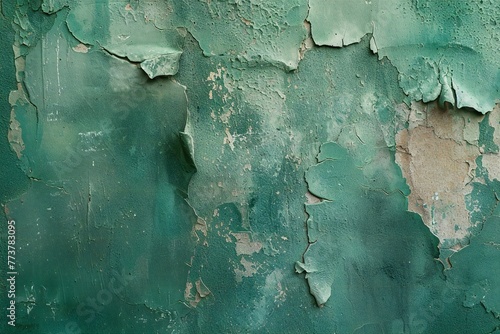 Old grunge wall with peeling green paint, Abstract background