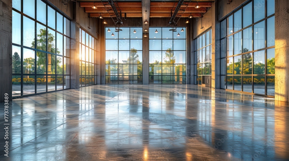 Empty, modern industrial space. This image highlights the elegance of ...