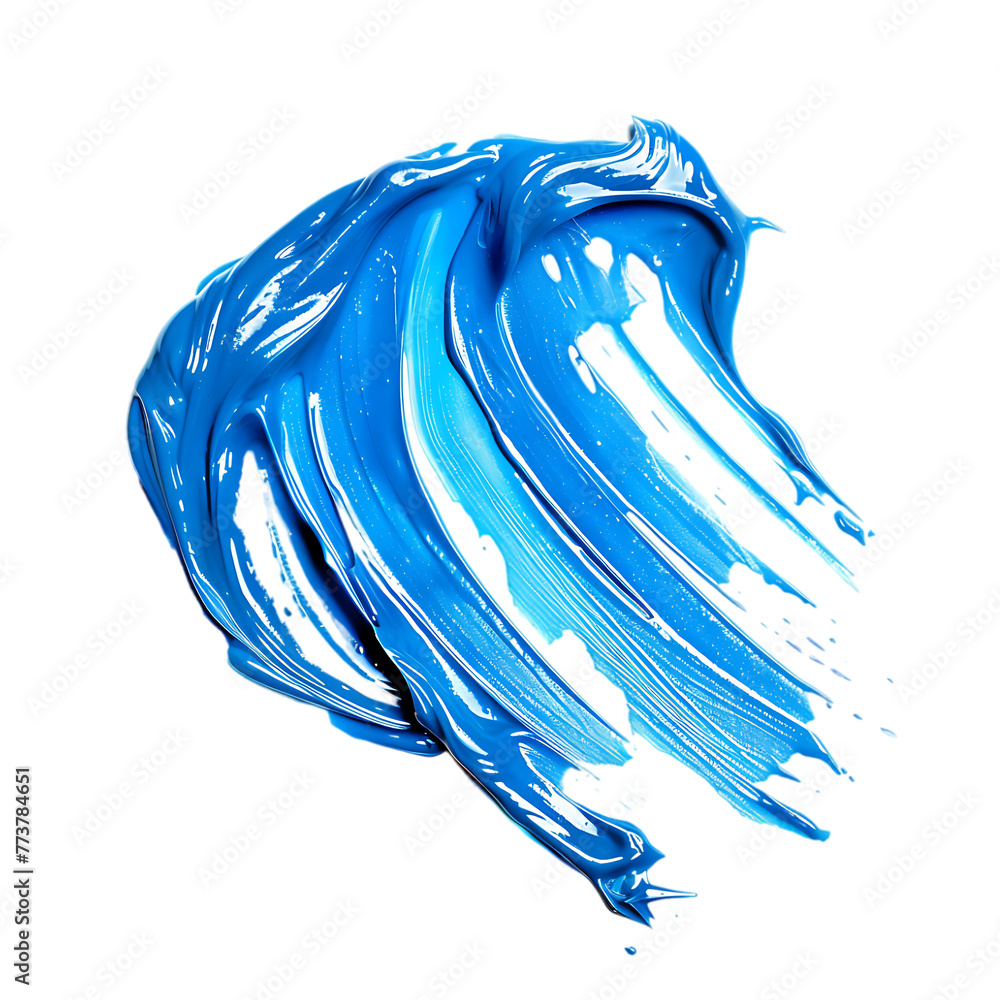 Top view, liquid bright blue splash Color Stroke. Isolated on transparent background. abstract background, color element, make up mock concept