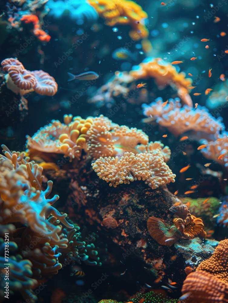 Naklejka premium A colorful coral reef with a variety of fish swimming around