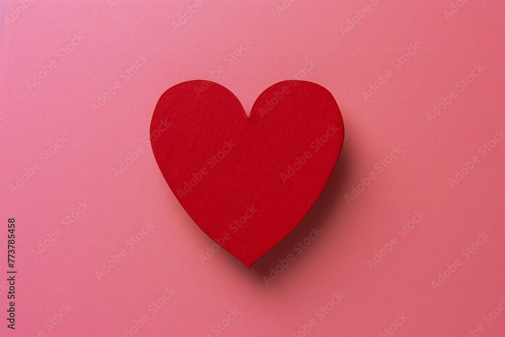 Red paper heart on pink background,  Valentines day concept,  Top view
