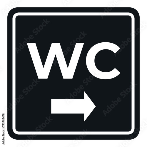 Restroom sign with arrow on white background