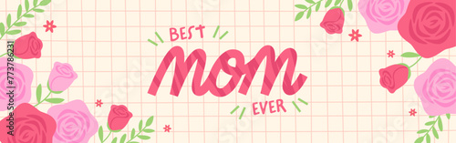 Cute frame of red and pink roses, Mother's Day title material