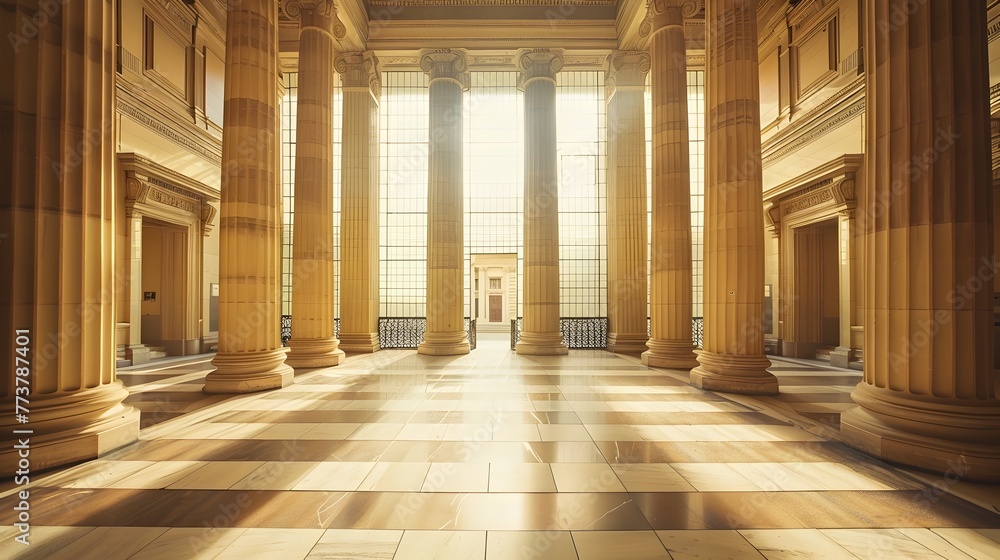 Fototapeta premium Sunlit Classical Hallway with Pillars