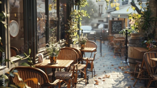 Cozy Sidewalk Cafe Setting in Autumn  Inviting for Morning Coffee