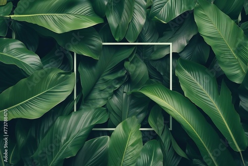 Creative layout made of green tropical leaves, Flat lay, top view minimal nature concept