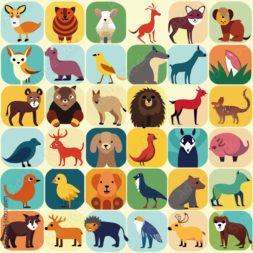Fototapeta Naklejka Na Ścianę i Meble -  Set of 30 Animals Icons Sheet	