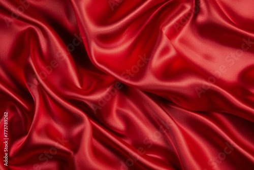 Closeup of rippled red silk satin fabric as background