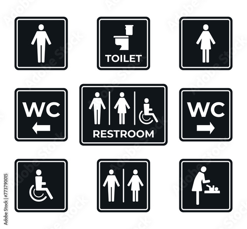 Set of restroom signs on white background