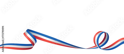 French flag ribbon. Curly ribbon on white background. Vector illustration.