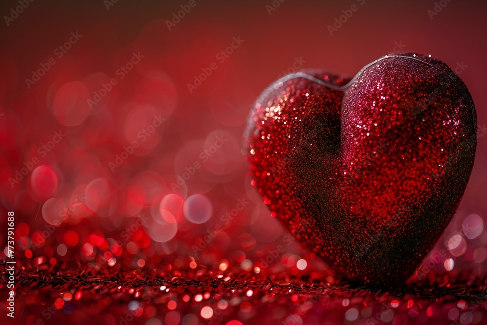 Valentine's day background with red heart on bokeh background