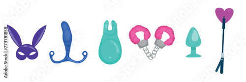 Set of sex toys on white background