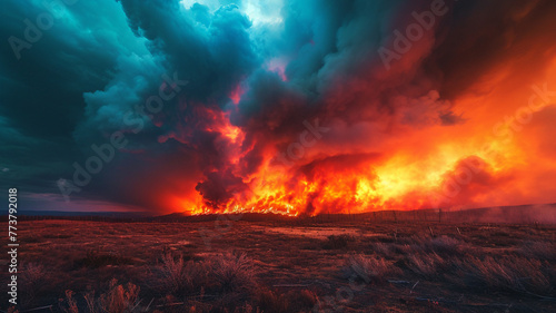 A photograph capturing the intensity of a wildfire from a safe distance photo