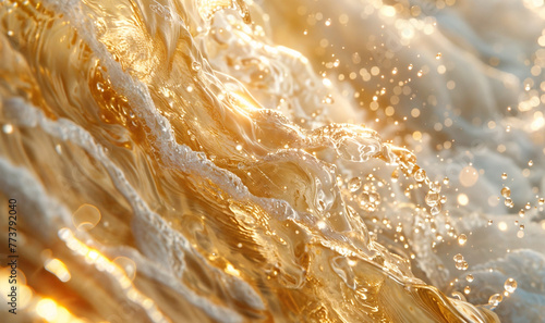 golden sea waves shinning in the sunlight wallpaper, natural beauty ocean at sunset / sunrise close up macro view 