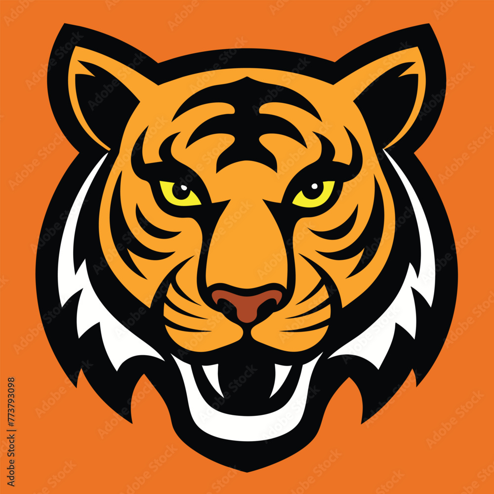 Tiger head design, tiger head outline thick solid in solid background