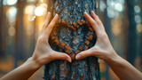 Love for nature: Hands on tree form heart, Arbor Day concept