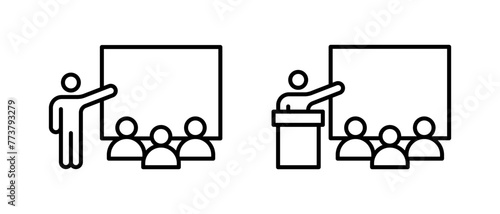 Business presentation icon vector set. Training, conference symbol