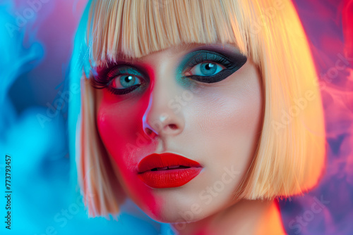 Woman with bold makeup in neon light © Oleksandr