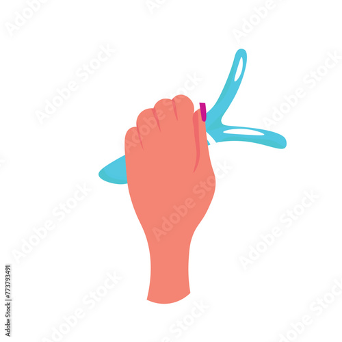 Hand holding sex toy on white background