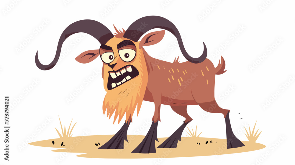Cartoon funny angry goat ramming flat vector isolated - obrazy, fototapety, plakaty 