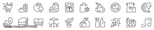 Supermarket departments and services, thin line icon set 2 of 3. Symbol collection in transparent background. Editable vector stroke. 512x512 Pixel Perfect.