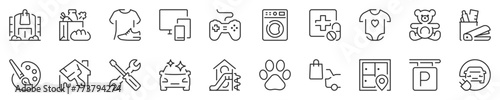 Supermarket departments and services, thin line icon set 1 of 3. Symbol collection in transparent background. Editable vector stroke. 512x512 Pixel Perfect.