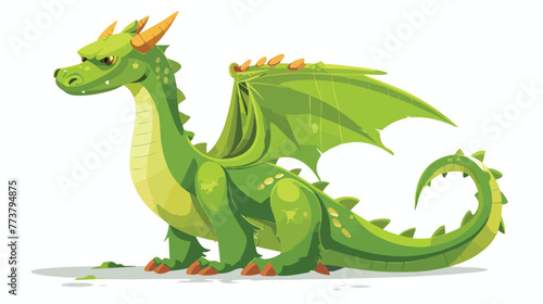 Cartoon green dragon on white background flat vector isolated
