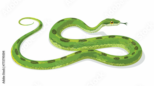 Cartoon green snake on white background flat vector isolated
