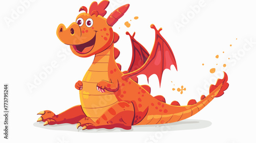 Cartoon happy dragon on white background flat vector isolated