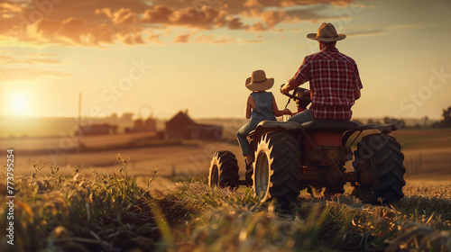 In the midst of farm chores, a farmer and his young daughter share a special moment photo