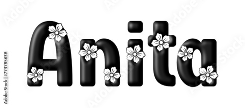 Anita - name black color - written with engraved typical Hawaiian hibiscus flowers- word for websites, e-mail, sublimation greetings, banners, cards, t-shirt, sweatshirt, prints, cricut, silhouette,