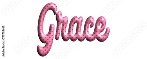 Grace - pink color with dots, fabric style -name - three-dimensional effect tubular writing - Vector graphics - Word for greetings, banners, card, prints, cricut, silhouette, sublimation