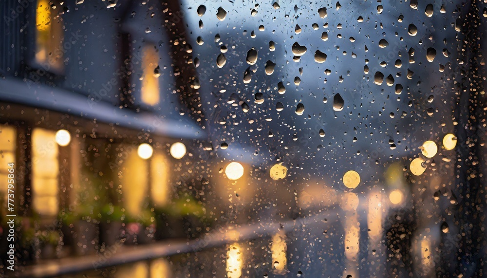 Raindrops against the window, nighttime scene Raindrops against the window, nighttime scene