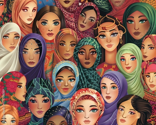 Unity in Diversity Create a banner showcasing diverse women from different backgrounds and cultures, standing together in unity to celebrate International Womens Day ,high detailed