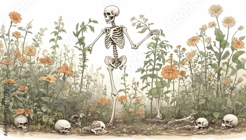 a cartoon skeleton gardener tending to skeletal pl upscaled 11 photo