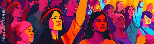 Activism and Solidarity Illustrate women participating in protests, marches, and advocacy campaigns, raising their voices and demanding change on International Womens Day and beyond ,4k