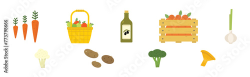 Farm Product Produce and Harvest Flat Vector Set