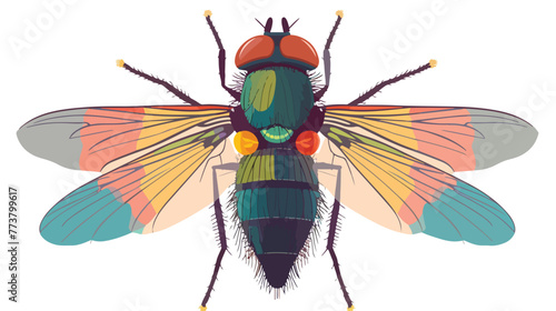 colored fly design over white flat vector isolated on