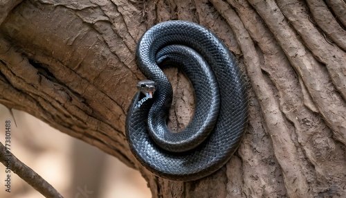 a cobra coiled around the base of a tree upscaled 5 2