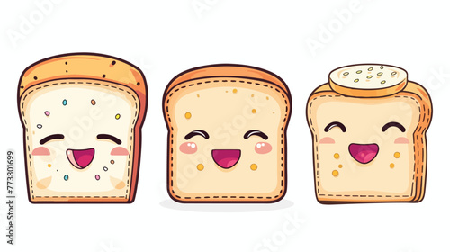 delicious slices bread kawaii character flat vector isolated