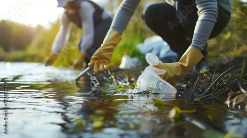 activists cleaning a river