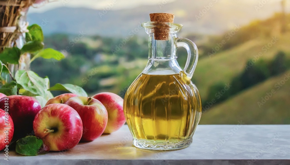 Harvest Vibes: Blurred Apple Cider Vinegar Bottle in Nature's Ambiance Harvest Vibes: Blurred Apple Cider Vinegar Bottle in Nature's Ambiance