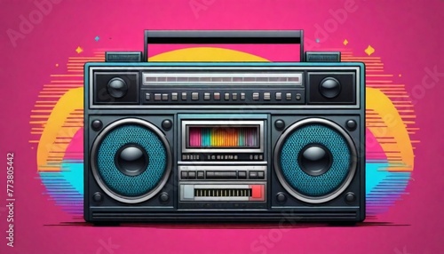 A retrostyle boombox with colorful cassette tapes  (13) photo